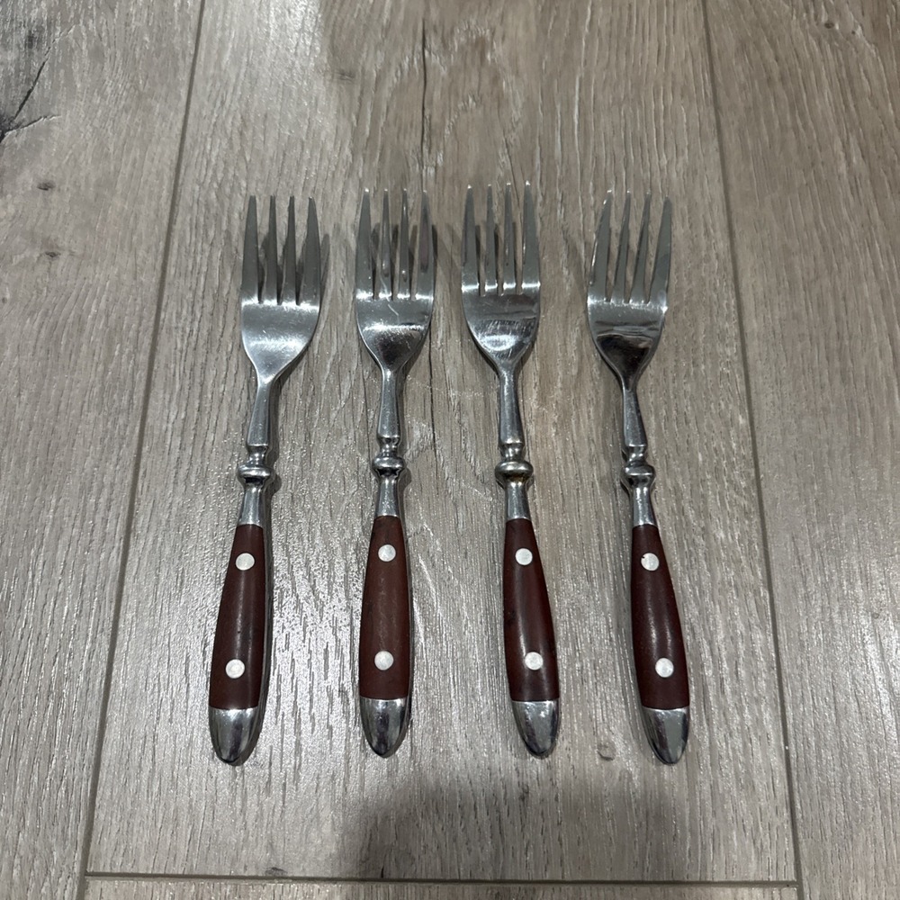 Chefs Salad‎ Forks 18/8 Stainless Bistro Woodgrain Brown Set of 4